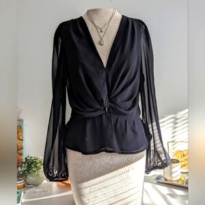 Express Black Crossbody Sheer Long Sleeve Top